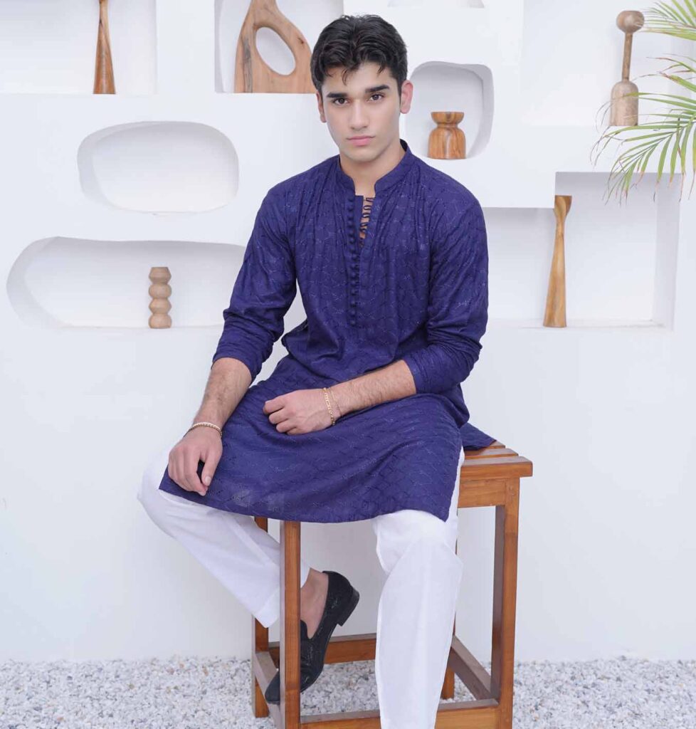 OAK Chikankari stylish Blue Kurtas for men