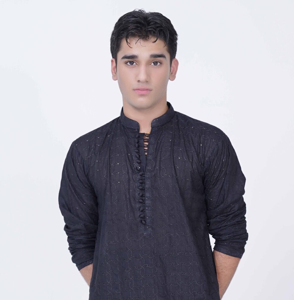 Chikankari Black Kurta for Men at OAK Collections